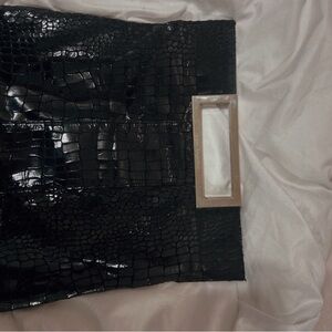 Enzo Angiolini Black Croc-Embossed Clutch